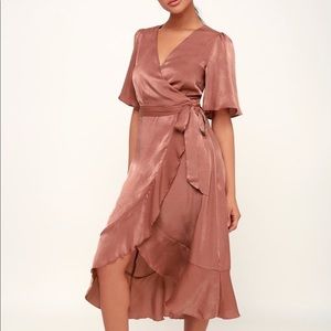 Lulus Wrapped Up In Love Mauve Satin Midi Dress